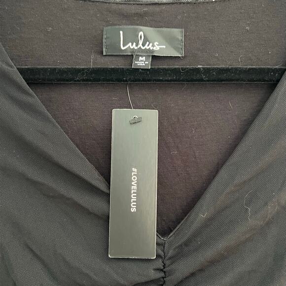 Lulus Black Long Sleeve Ruched Bodycon Mini Dress Size M NWT Homecoming - Picture 3 of 5